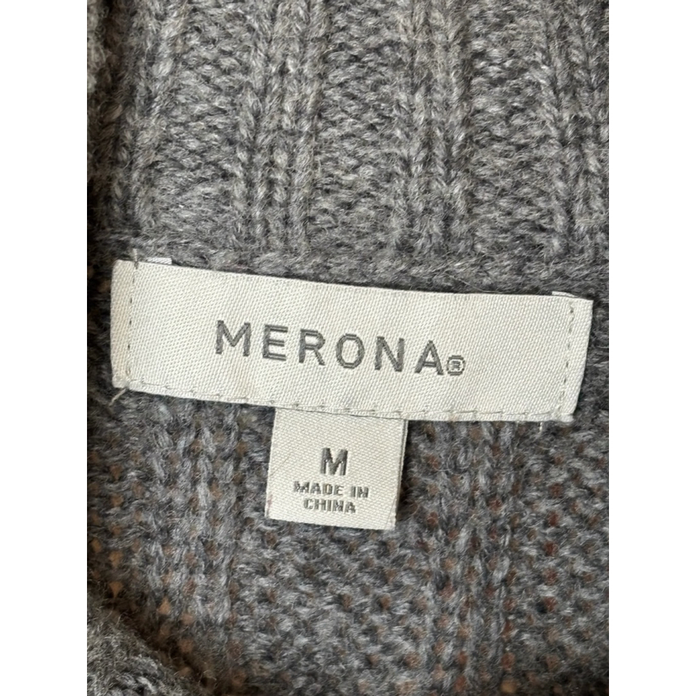Merona Women's Medium Gray Chunky Knit Cozy Wool Blend Belted Button Up Cardigan - Picture 11 of 14